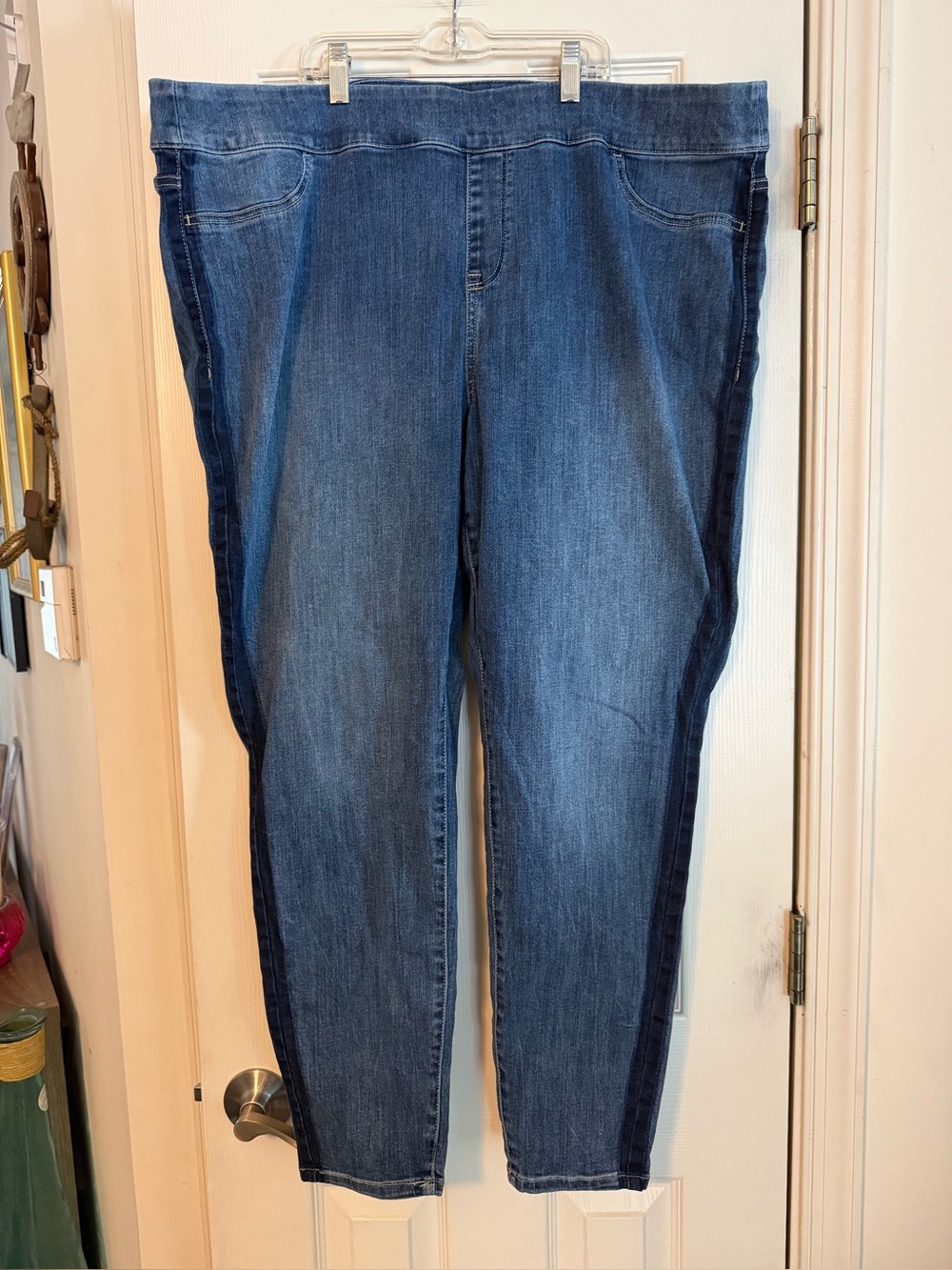 Lane Bryant Skinny Jeans in Medium Blue with Dark Side Panels